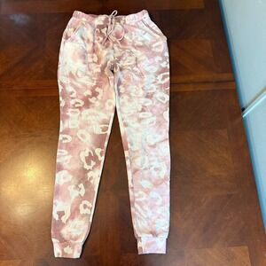 Pink Tie Dye Jogger Pants Fleece Lined Lounge Drawst Made in USA 143 Story M‎